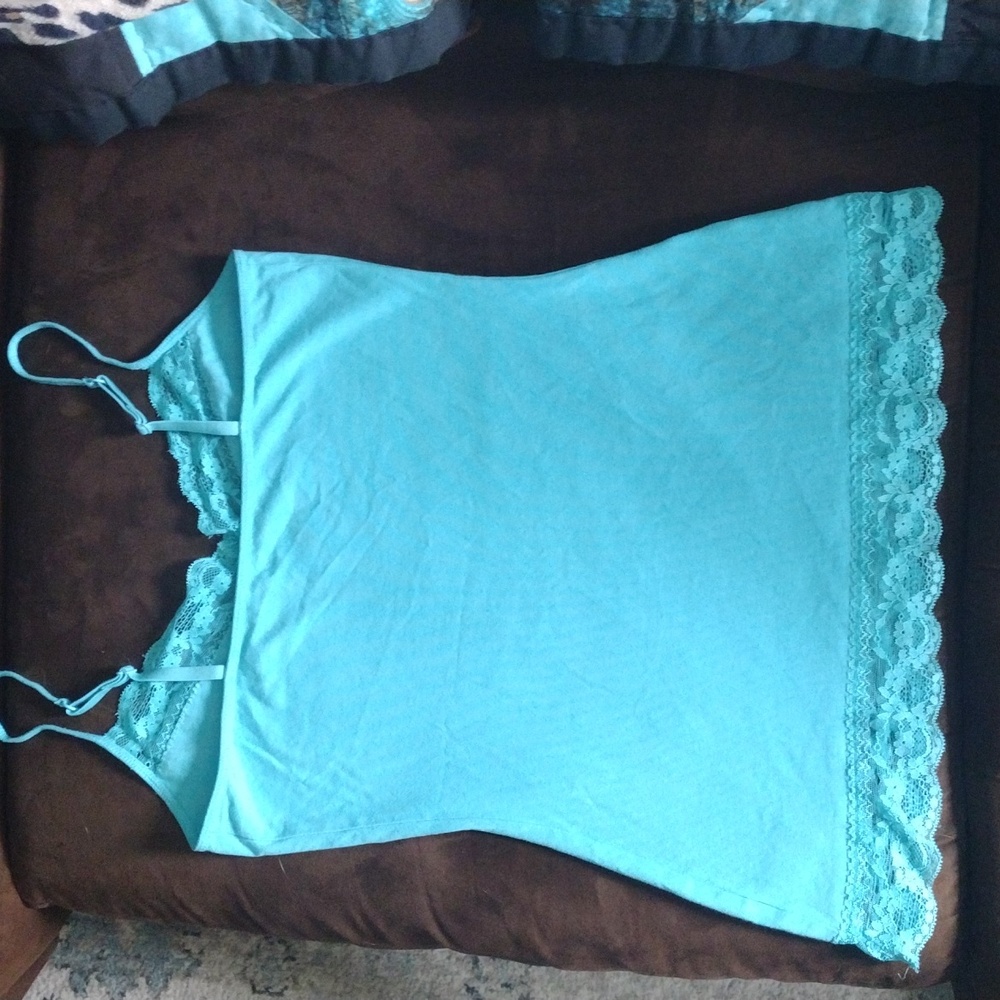 Y2K Express Lace-Trim Turquoise Cami Top - Picture 4 of 5